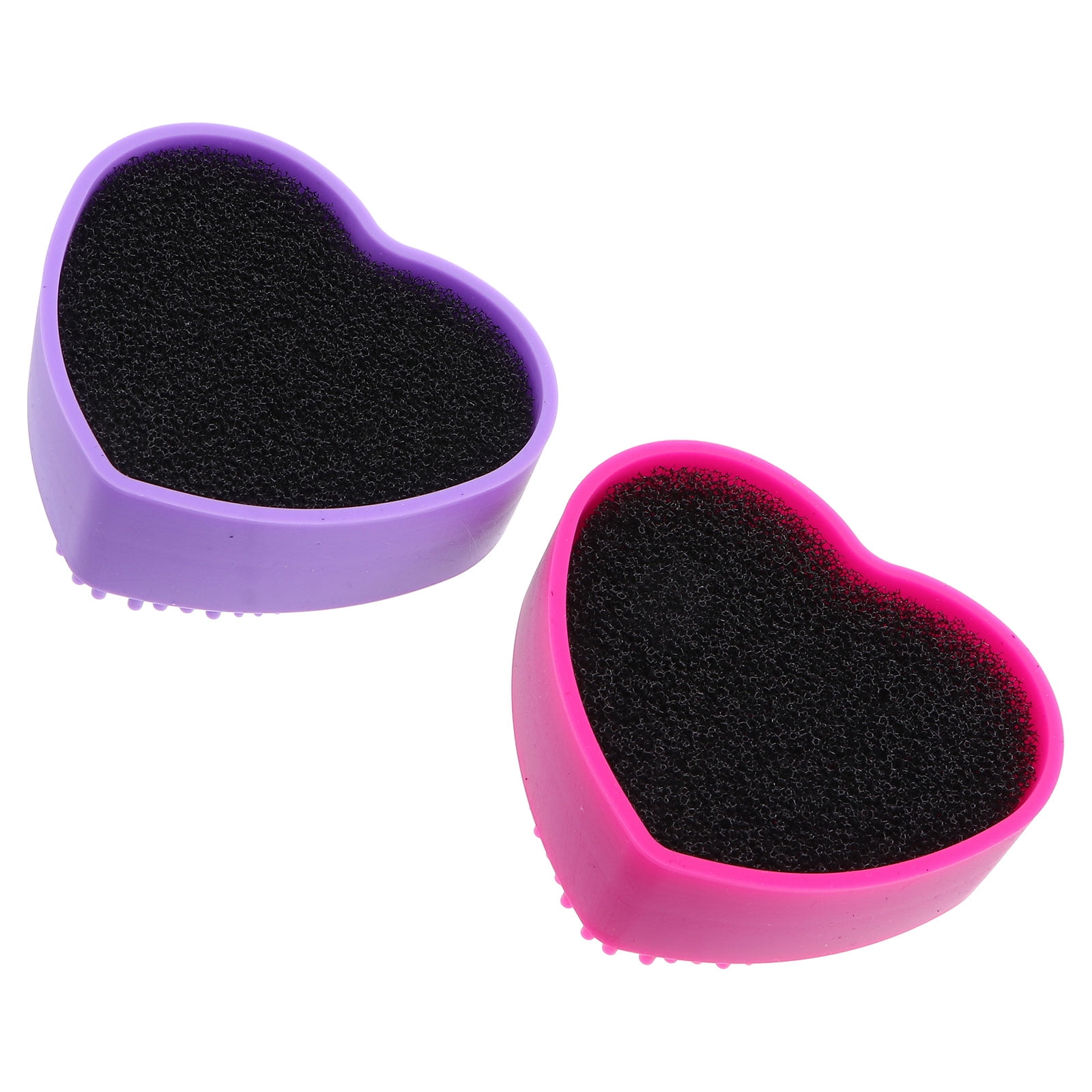 unbranded 2 Pcs Heart Shaped Silicone Brush Case Cleaning Sponge Travel Makeup Cleaner