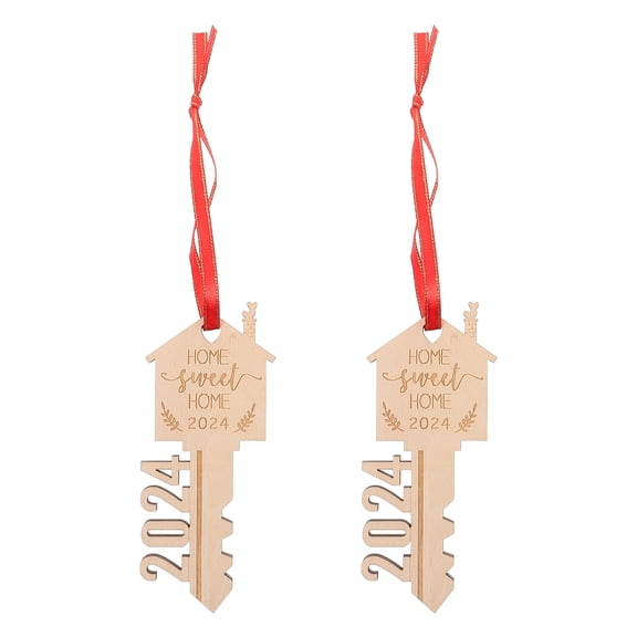 HOMEMAXS Wood Slice Key Shape Craft Pieces for DIY Unfinished Decor Beige Color Great for Party Crafts and Home Decoration 2 Pcs