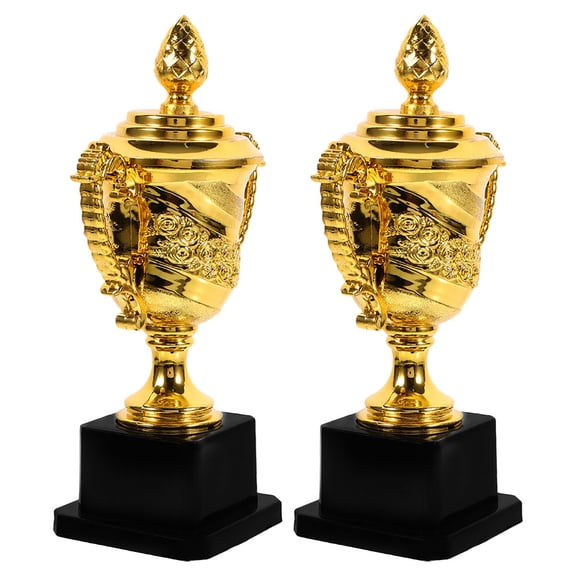 Golden Plastic trophy for Competitions and Decor with Excellent Craftsmanship 2pcs Small Size