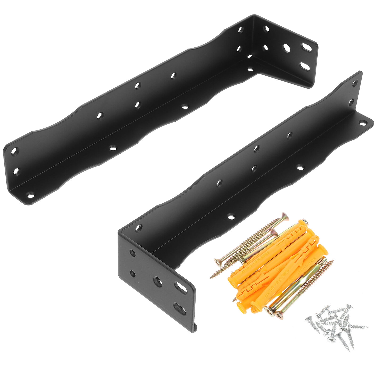 Black Iron L-Shaped Shelf Brackets for Storage Use with Smooth Surface 2 Pcs