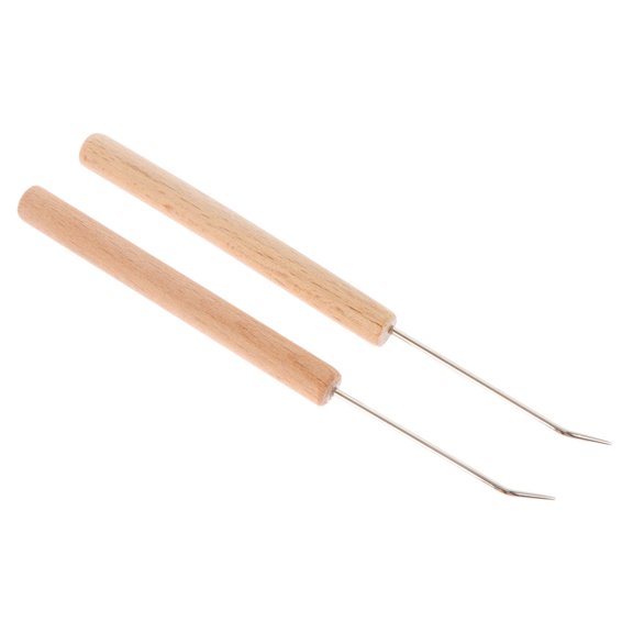 2-Piece Wooden Hook Set with Ergonomic Grip for Crochet, Weaving, and Fabric Crafting Tools