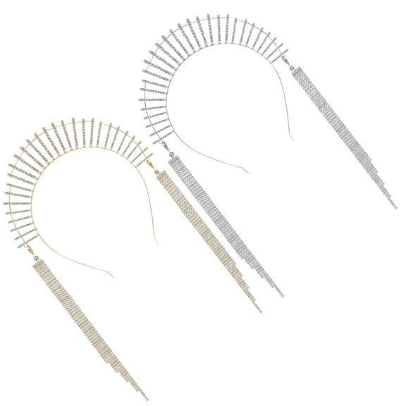 YUYUETIME 2Pcs Rhinestones Goddess Headband Crown with Elegant Tassels for Bride and Celebration Style