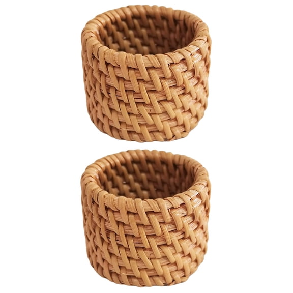 Raindrops Hotel Napkin Buckle Shape Retention Napkin Rings Rattan Brown 2Pcs 2x2in