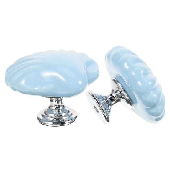 unbranded 2 Pcs Shell Shaped Dresser Knob Blue Ceramic Cabinet Pull Drawer Pulls Door Handle