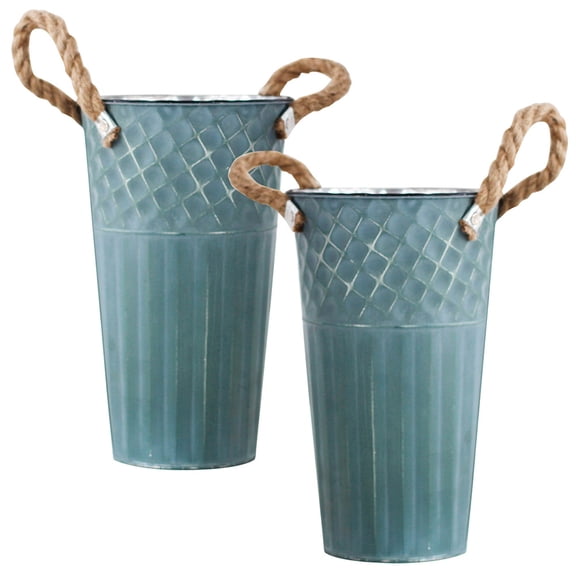 unbranded 2 Pcs Silver Retro Flower Bucket Office 30.00X18.00X18.00CM Olive Green