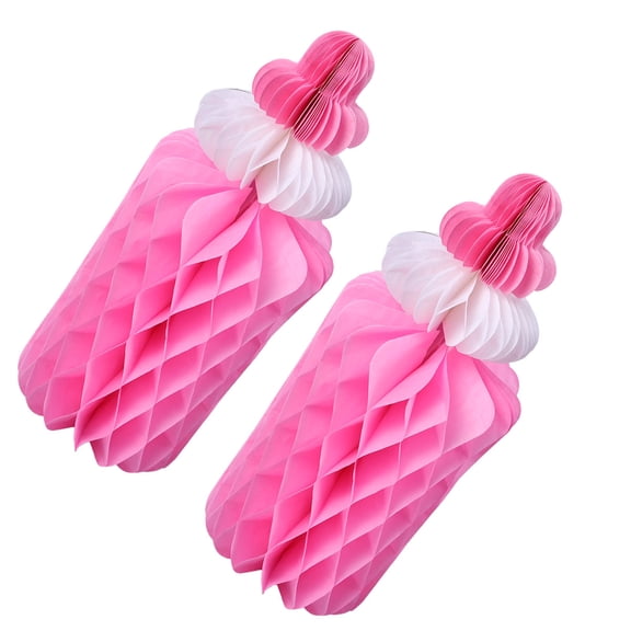 HOOWIFFY 2Pcs Pink Milk Bottle Tissue Paper Honeycomb Balls for Birthday Party Decoration 12x4.7x12in