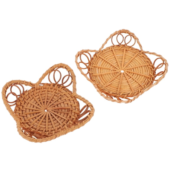 unbranded 2 Pcs Taper Candle Rattan Candle Holder Multipurpose Candleholder Mat 12X12X2CM
