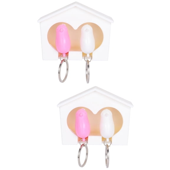 unbranded 2 Sets Birdhouse Shape Key Ring Holder Wall Mount Keychain Holder for Home Dorm