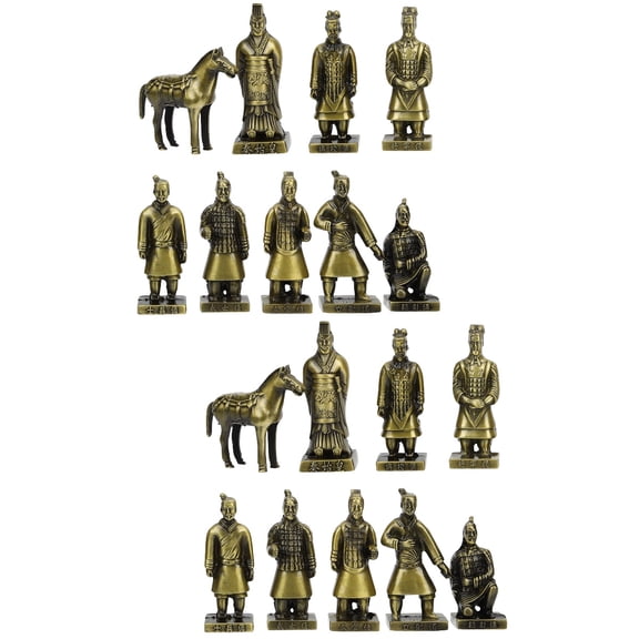 unbranded 2 Sets of Creative Emperor Qin Statue Decor Household Retro Terracotta Warriors Figurine Collection