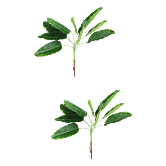 unbranded 2 pcs Simulated Banana Leaf 9 Branches Realistic Leaf Craft Banana Leaf (Green)