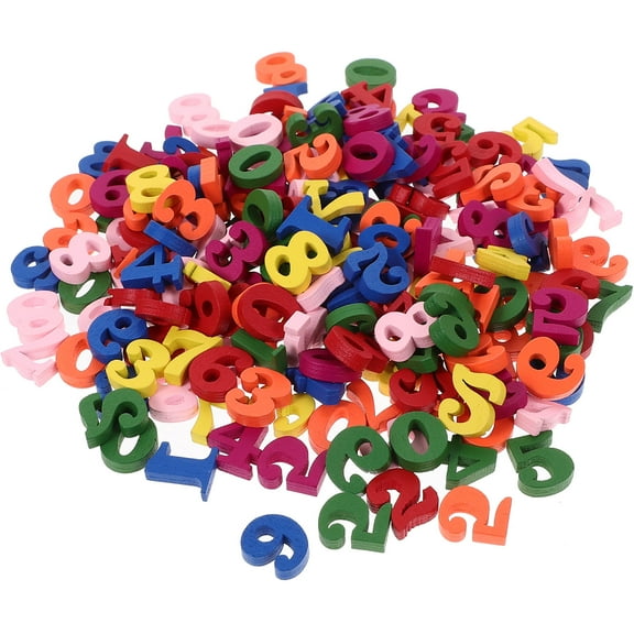 Raindrops Wood Numbers Decor Assorted Color for Kids Room Party 200Pcs 0.6x0.6x0.2in