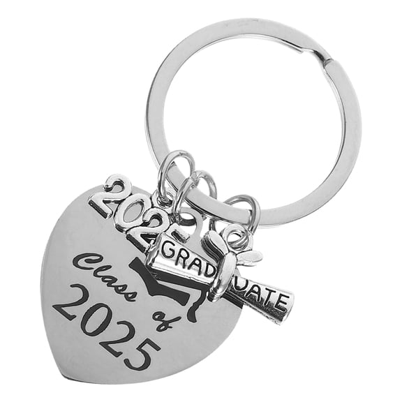 COSMOBETTY Graduation Key Chain Silver Heart-Shaped 1Pcs 2.4x1.2x0.08in