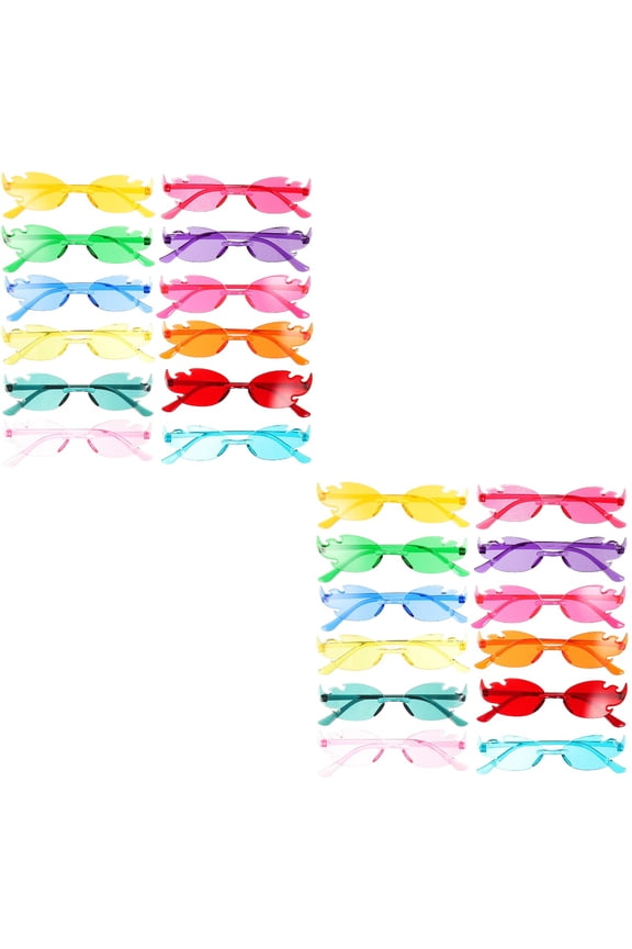 24 Pairs Rimless Glasses Funky Sunglasses Flame Shape Cool Glasses Party Favor