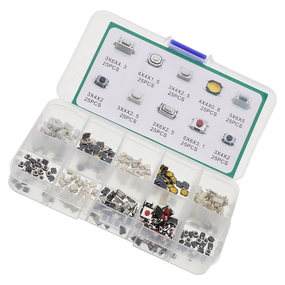 FONDOTIN 250-Pack Small Momentary Push Button Assorted Colors Plastic for Electronics