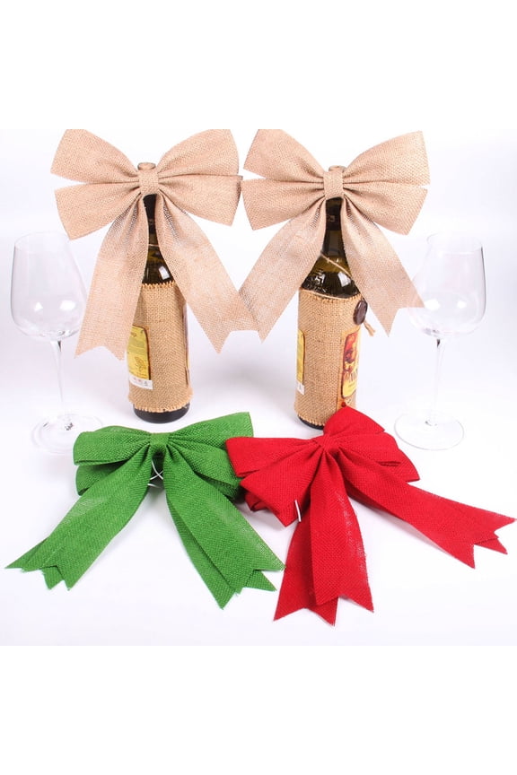 Set of 2 Vintage Beige Hessian Bows for Rustic Farmhouse Home Decor, Wrapping, and Decorative Accessories
