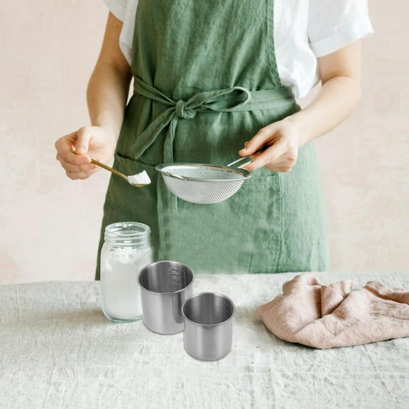 OUNONA Set of 2 Small Stainless Steel Measuring Cups Wide Mouth Nesting Cups for Baking