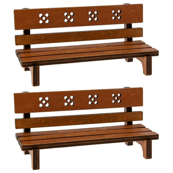TEHAUX Garden Bench Set of 2 Retro Color Miniature 4.72x2.36x1.97 Inch Decorative Outdoor Patio Accessories