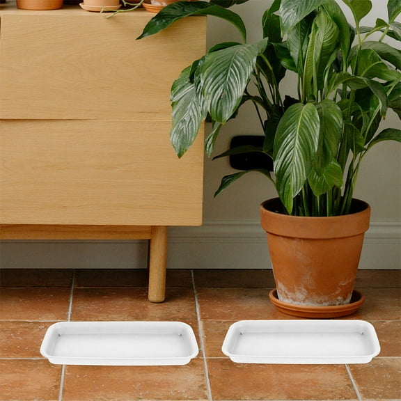 Milisten 2Pcs Rectangular White Pot Drainage Tray with Water Collection Groove for Indoor Plant Pots