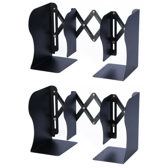 unbranded 2pcs Adjustable Metal Bookend Heavy Duty and Decorative Modern Design with Non-Skid Base (Black)