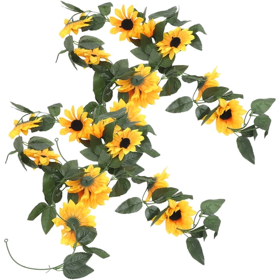 unbranded 2pcs Artificial Sunflower Vine Fake Sunflower Green Leaves Rattan Wedding Party Decor