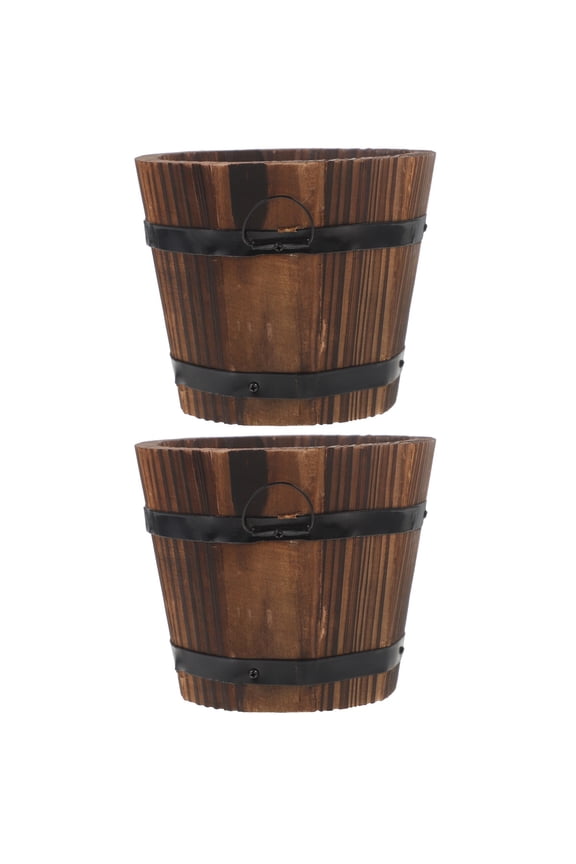 2pcs Barrel Planter Small Planter Pot Garden Tree Planter Garden Flower Pot Small Wood Planter for Patio