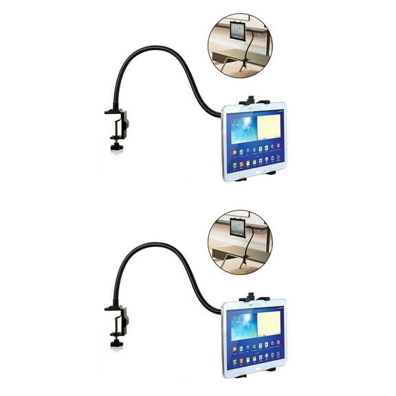 unbranded 2pcs Clamp Mount Tablet Stand Table Holder 360 Degree Rotating Gooseneck Swivel Universal Lazy Holder for Tablet PC from 5 to 11 Inch (Black)