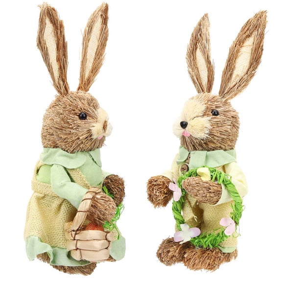 unbranded 2pcs  Easter Rabbit Statue Standing Bunny Handwoven Figurine Straw Woven Bunny Decoration Random Style
