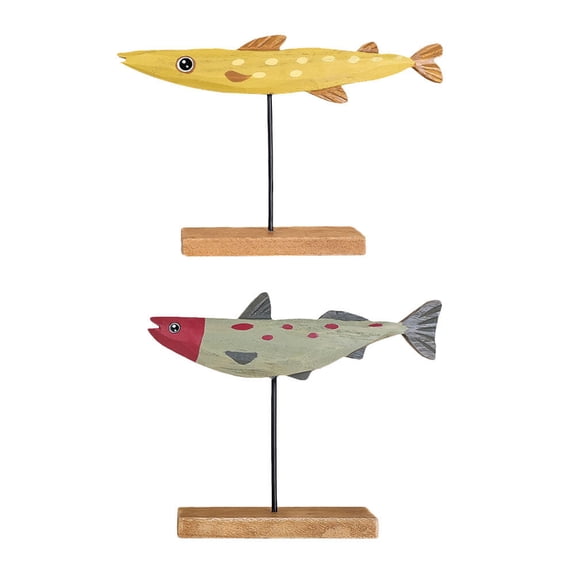 unbranded 2pcs Fish Shape Table Wooden Craft Decor Lovely Animals Desktop Ornament