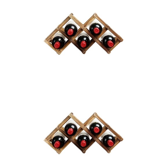 unbranded 2pcs Foldable Wooden Tabletop Wine Rack Holder Bottle Server for 6 Bottles (Carbonized Color)