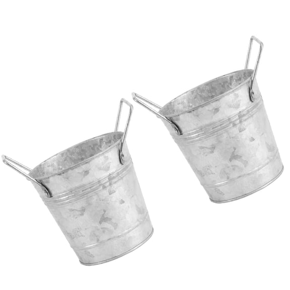 unbranded 2pcs Galvanized Flower Bucket Retro Flowerpot Balcony Flower Bucket Vase Metal Round Bucket with Handle