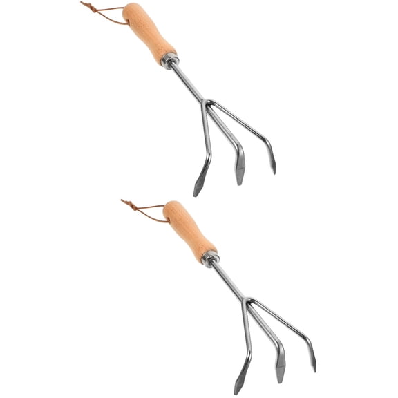unbranded 2pcs Garden Planting Rake Multi-functional Potting Rake Wood Handle Gardening Rake as Gift