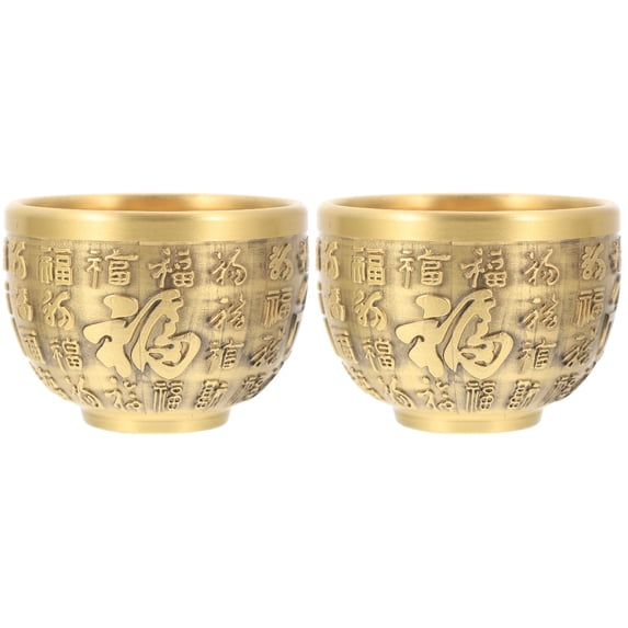 unbranded 2pcs Gold Brass Treasure Bowl Chinese Fortune Basin Wealth Bowl Home Desktop Decor