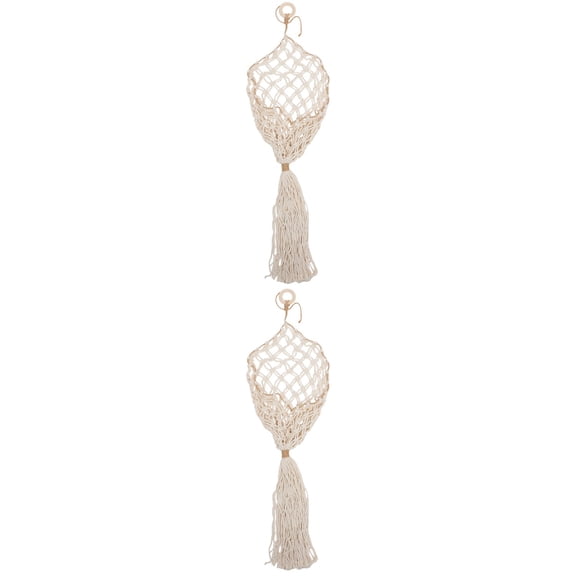 unbranded 2pcs Macrame Hanging Fruit Woven Basket Vegetable Hanging Basket Fruit Basket Fruit Holder