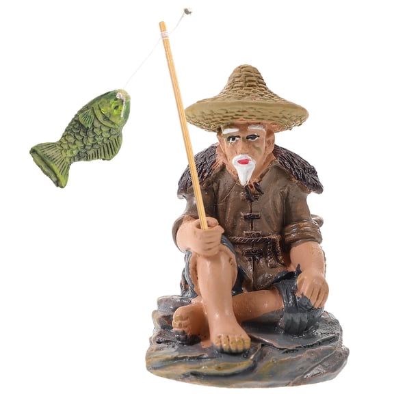 unbranded 2pcs Miniature Fisherman Figurine Chinese Resin Statue Garden Accessory Mini Pond Ornament