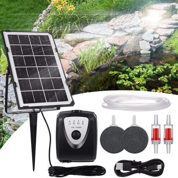 unbranded 2pcs Solar Pump Aerator Set Oxygenation Equipments for Aquarium Fish Tank Garden Pond