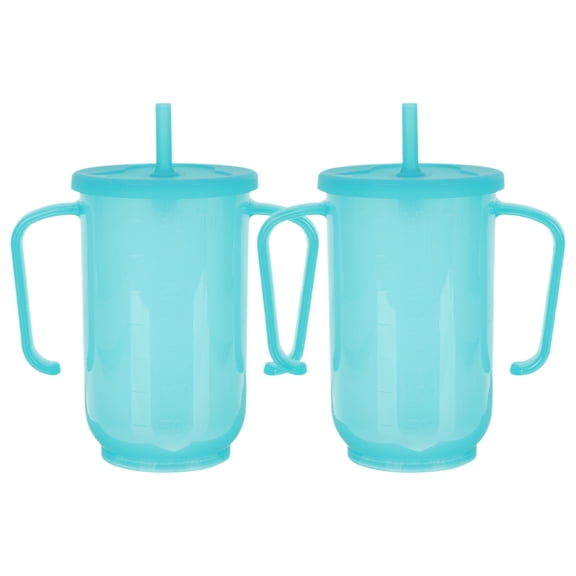 2pcs Spill Proof Adult Cups with Handle and Straw, Reusable Cups for Elderly, Straw Cups for Adults, Easy Sip Cups