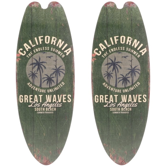 LITINKIMI Olive Green Wooden Surfboard Hanging Sign for Home and Party 2Pcs