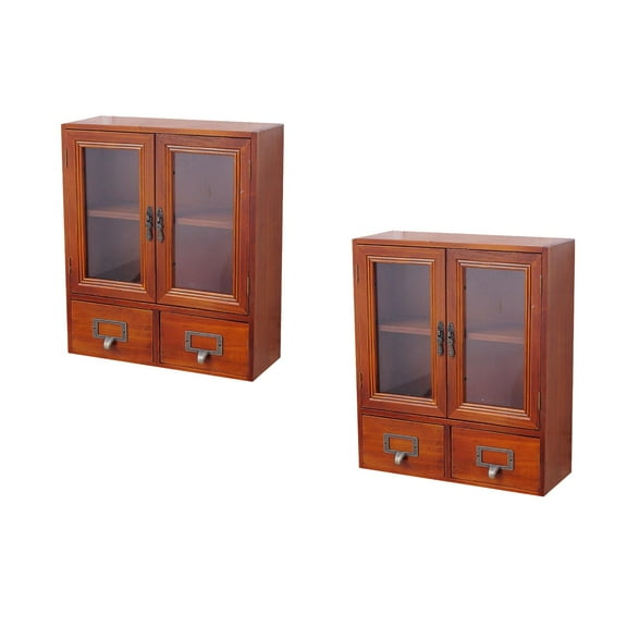 unbranded 2pcs Vintage Counter Top Wooden Storage Cabinet Table Storage Cabinet Food Pantry Cabinet