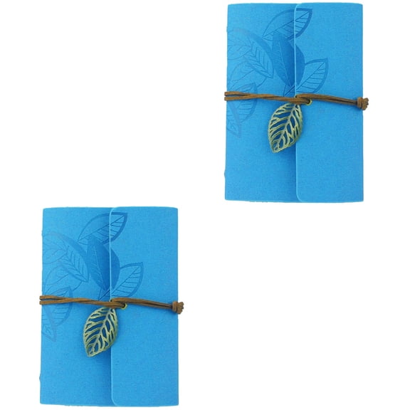 unbranded 2pcs Vintage Style Leaf Leaves Pattern PU Cover Loose-leaf String Bound Blank Notebook Notepad Travel Journal Diary Jotter - Size S (Sky-blue)
