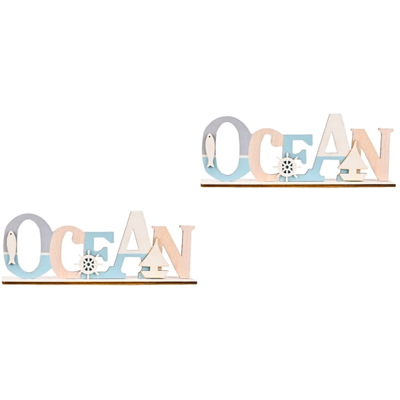 unbranded 2pcs Wooden Ocean Decoration Sign Compact Practical Sturdy Ocean Letter Decor Sign