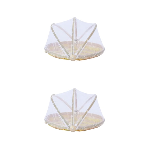 SKISUNO 2pcs Round Bamboo Storage Baskets Net Cover for Food Serving