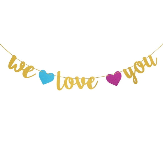 unbranded 3 M We All Love You Banner Banners Welcome Baby Boy Gold Glitter Paper