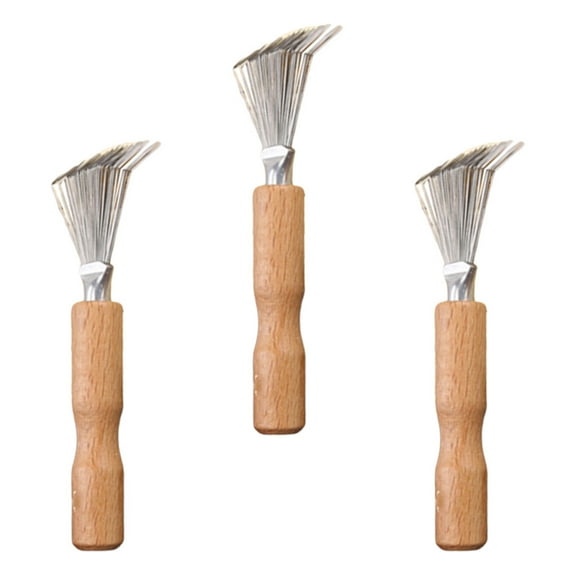 Hair Removal Brush with Wooden Handle and Metallic Line for Cleaning Compact Yellow Synthetic Comb