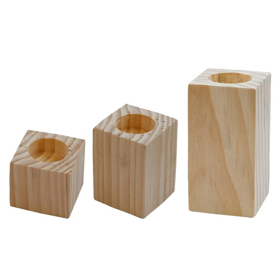 Luxshiny 3-Piece Rustic Wooden Candle Holder Set for Table Decor, Cozy Warm Candlelight Ambiance Evenings