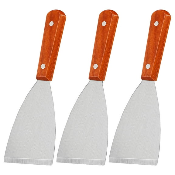 CTIRCHIU 3-Piece Stainless Steel Grill Scraper Set with Wood Handles, Multipurpose Steak and BBQ Cooking Tools