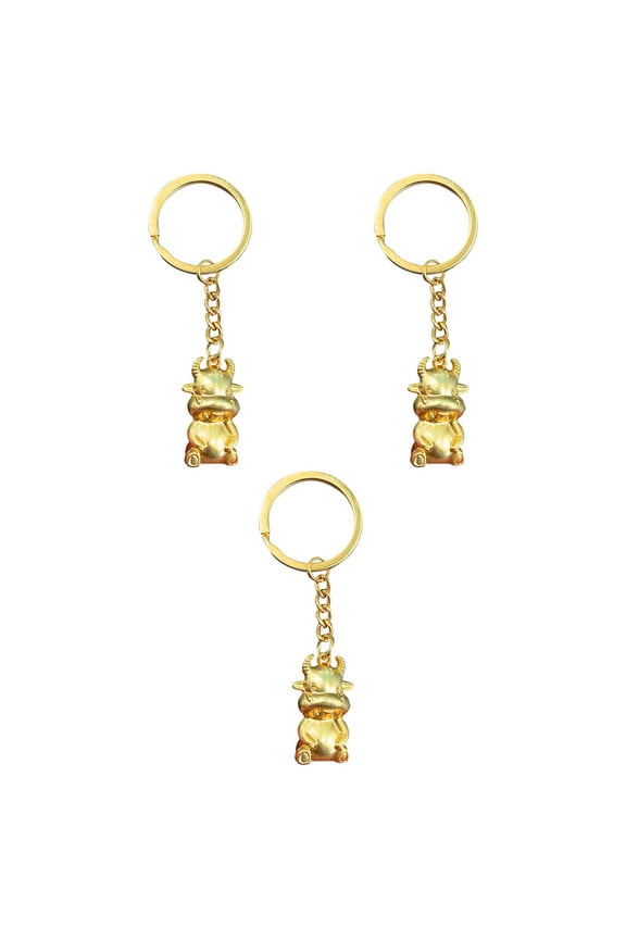Zodiac Ox Key Chain Golden Zinc Alloy 3pcs Small Gift for Decoration Use