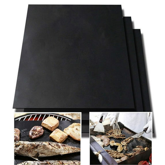 BBQ Oven Grill Mat Heat Resistant Non-Stick BBQ Grill Sheet Oven Pan Liners Baking Pad Mat (Black)