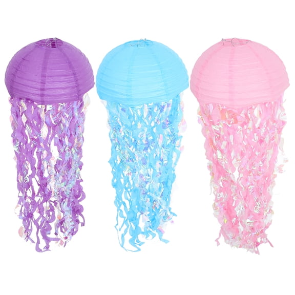 unbranded 3 Pcs Paper Jellyfish Lanterns Hanging Fishnet Decoration Decorations