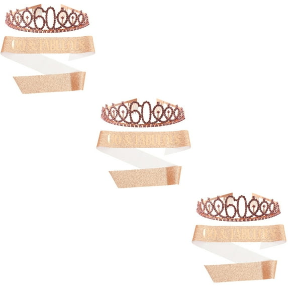 unbranded 3 Sets  Female Birthday Crown Sash Decorative Sash Headdress Birthday Party Favors 60th Birthday Decor