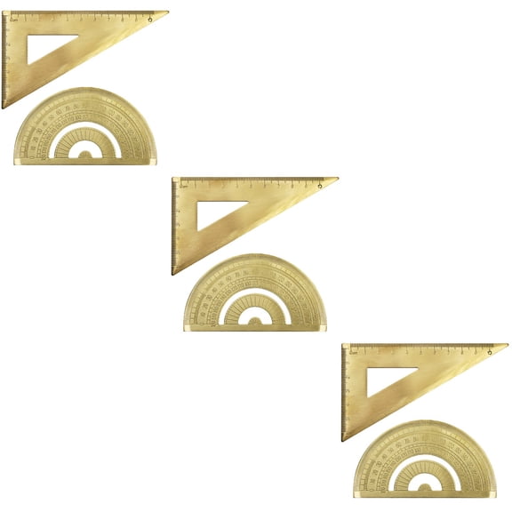 unbranded 3 Sets Geometry Ruler Tool Brass Protractor Drawing Triangle Ruler Brass Measure Ruler